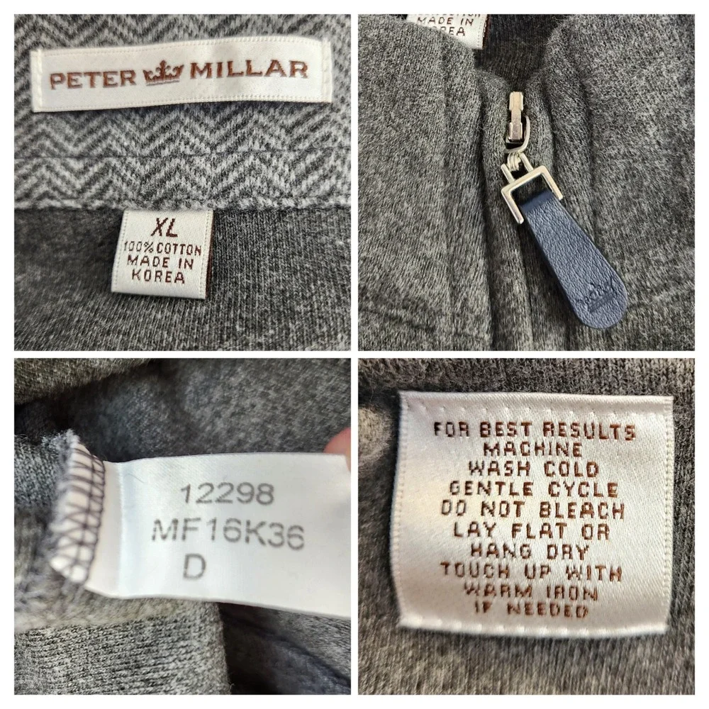 Peter Millar‎ Mens Gray 1/4 Zip Pullover Sweater Top Mens Size XL 100% Cotton